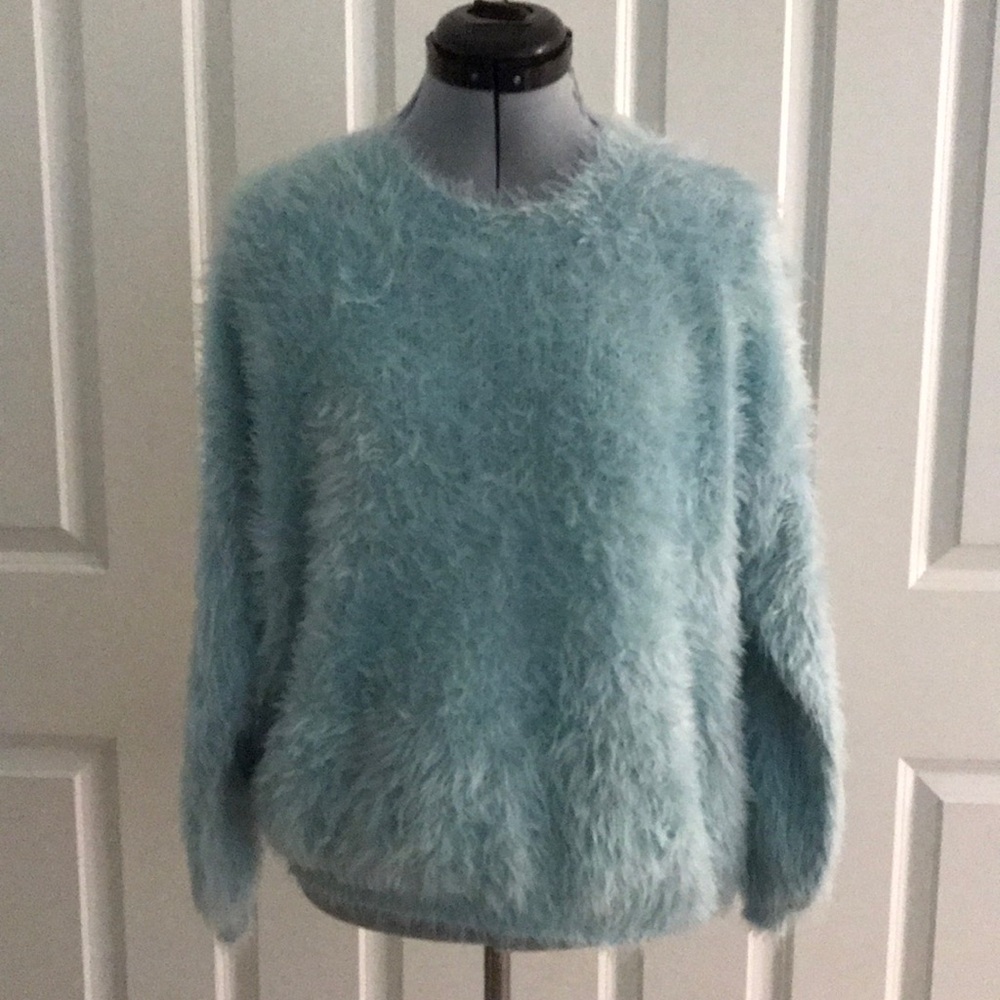 New RAGA Nordstrom Fuzzy Cozy Mint Green Aqua Turquoise Sweater Long Sleeves M